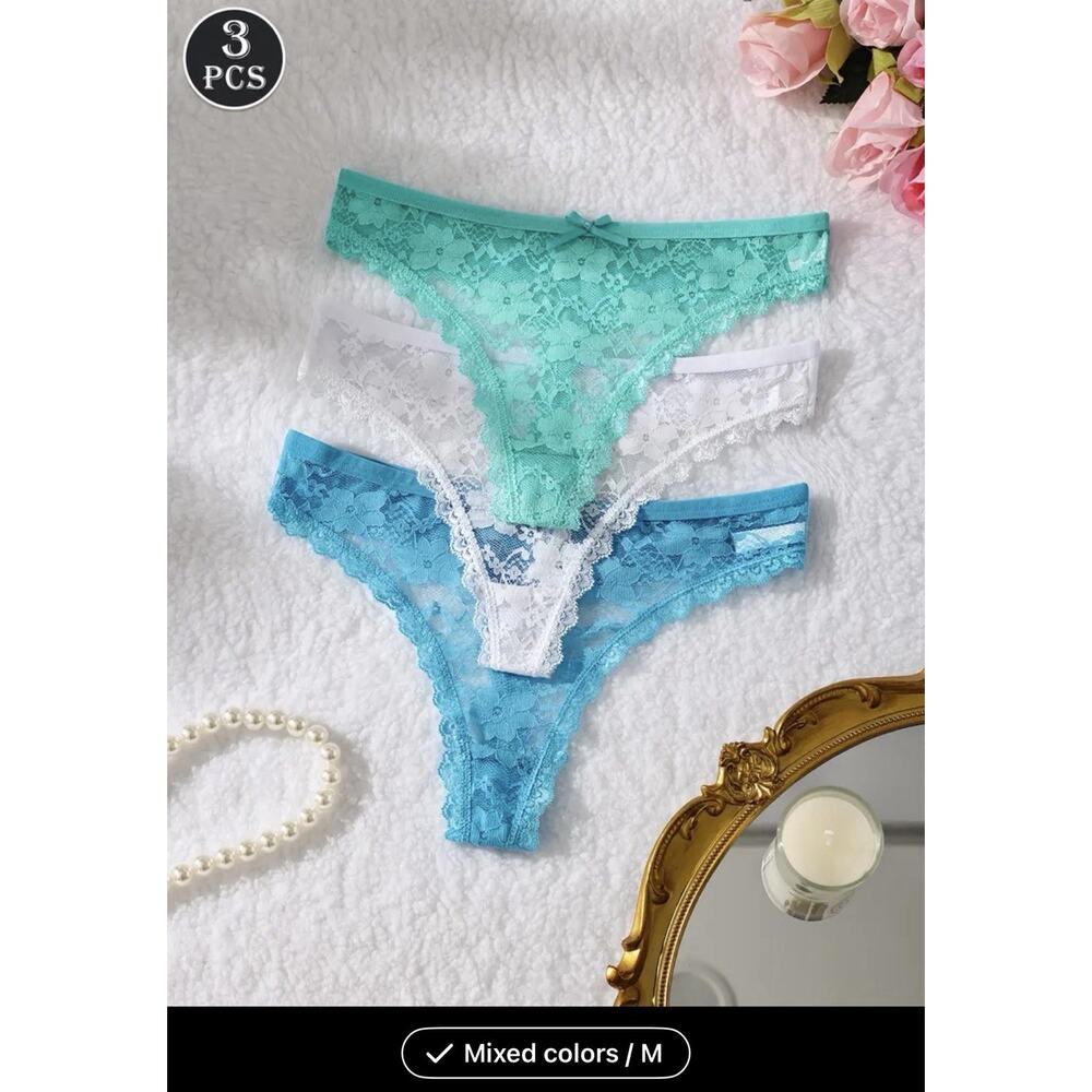 Women’s Three-Piece Three Colors Thong Set In Lace Panties New In Package